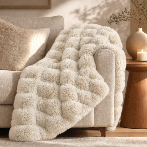 Faux fur throw blanket plain - faux,
