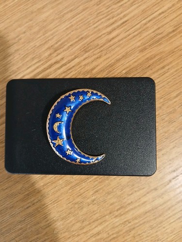Blue crescent moon - blue, brooch