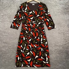 MINUET PETITE Size 12 Dress Lined 3/4 Sleeve Stretchy Jersey Brown Orange Green