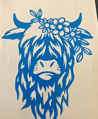 Highland cow decal - cow, blue