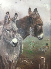 JOHN G MACE (b.1937) Original Oil Painting on Board "2 Donkeys and a duck"