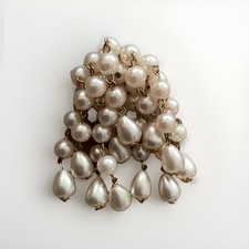 Antique Victorian Teardrops Pearl Brooch Gold Plated Metal Victorian Jewellery