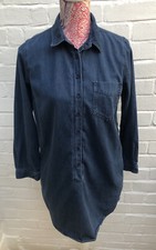 Topshop Denim Shirt Dress UK 10 Petite Dark Blue Long Sleeve Moto