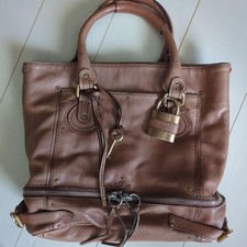 Chloe Paddington Tote Bag Handbag Brown Leather w / Padlock Key Vintage Rare