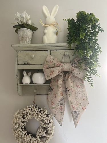 Spring floral linen mix bow - spring,
