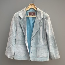 Piel Collection Women’s Suede Leather Jacket Light Blue UK 16 100% Pig Split