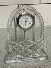 STUART CRYSTAL 15cm HIGH ARCHED CRYSTAL MANTLE DESK CLOCK G.W.O.