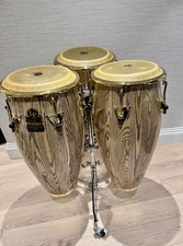 LP congas Giovanni Galaxy Ash Conga Quinto and Tomb with triple stand and cases.