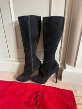 Christian Louboutin Classic Black Suede Knee High Boots, size 37/ 100% Genuine.