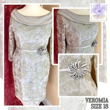 Dress 18 Silver Veromia Lace Pencil Mother Bride Groom Wedding Guest Races NWT