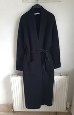 Black Long Belted 80% Wool Coat Long Cardigan Zara Size S