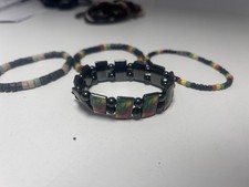4x Bracelets Rasta Reggae Jamaican plant friendship wristband - metal &  beaded 