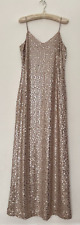 Next Dress Women's Sequin Long Strappy Occasion Pale Gold Beige Party - 12 BNWT