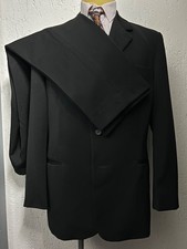 Men’s 1950s Black Two Button Suit Vintage European Bespoke Stroller Wool 42 L