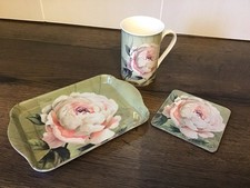 CREATIVETOPS COFFEE MUG COASTER & MELAMINE SANDWICH/BISCUIT TRAY ROSE DESIGN NEW