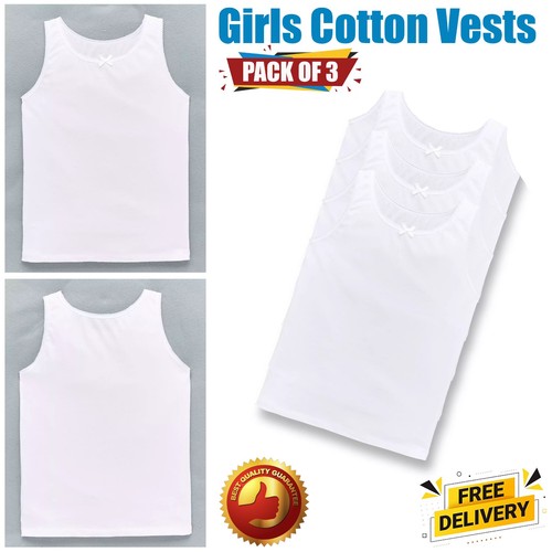 Girls 100 cotton white vests - girls,