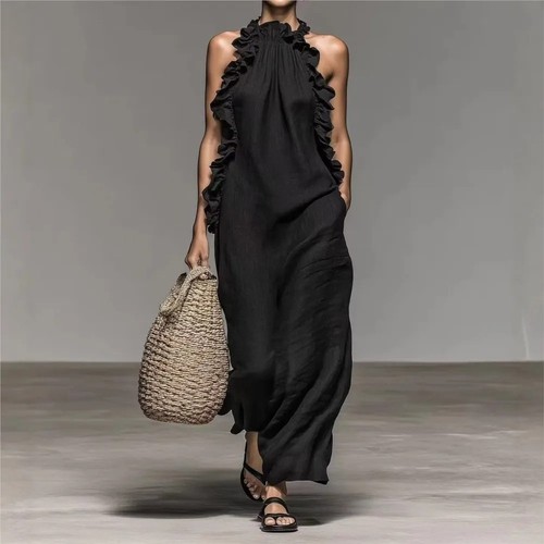 Halterneck ruffled sleeveless - ruffled,