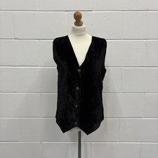 Vintage 90s Daisy Leisure Black Velvet Button Up Waistcoat Vest Boho Indie Med