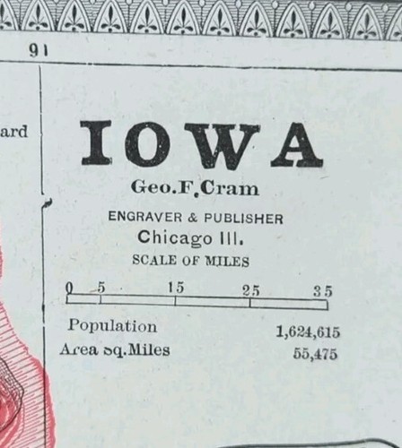Vintage 1884 iowa map x11 - vintage,