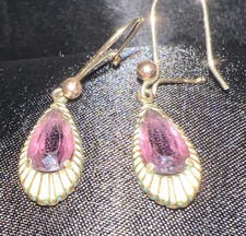Vintage 9ct Yellow Gold Amethyst Stone Drop Earrings