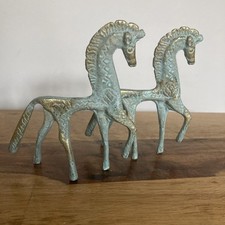 A Pair Of Brass Ornamental Etruscan Horses After Frederick Weinberg