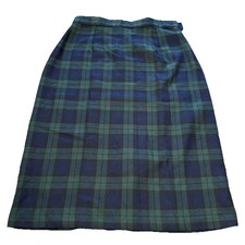 Vintage Checked Tartan Skirt Pencil Blue And Green UK 6/8 Slimma