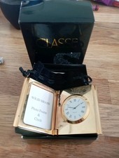 Gold-Plated Miniature Clock inc Photo – Quartz – Roman Numerals – Battery Needed