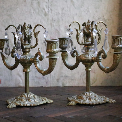 Pair vintage brass candelabra - pair,