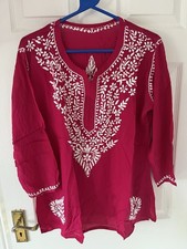 Pink White Chikinkari Kurti