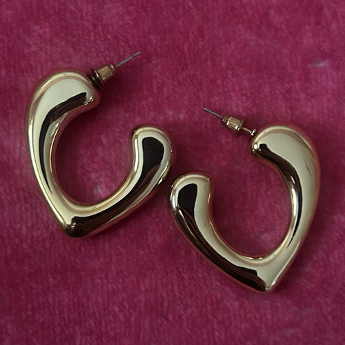 Gold tone heart hoop earrings - tone,