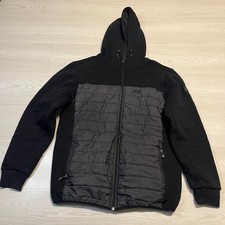 HUGO BOSS Puffer Jacket Mens Size 2XL Black Grey Shell Padded Full Zip Hooded