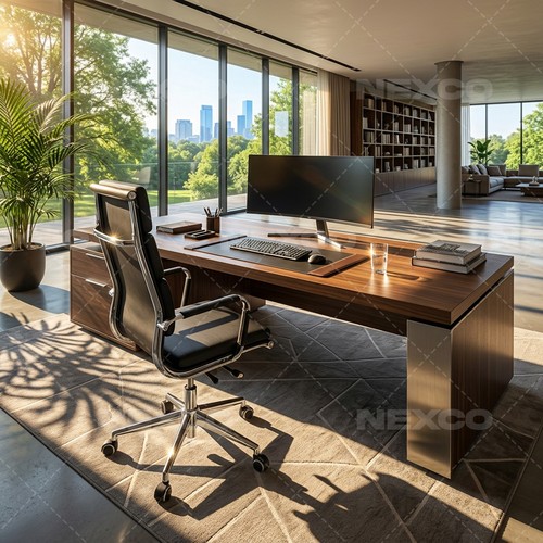 Leather cushioned desk chair - desk,