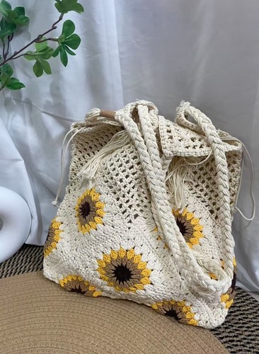 Crochet sunflower tote - sunflower, bag