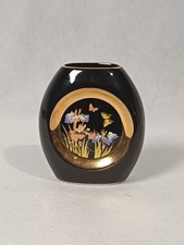 The Art Of Chokin Minature 24K Gold Edged Flat Vase In Black - 7cm Tall Japan