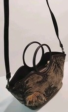 Vintage Bueno Tropical Tapestry Handbag With Embroidered Giraffe .