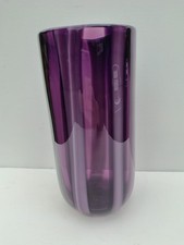 Purple Amethyst White Striped Hand Blown Art Glass Vase Unmarked Vibrant