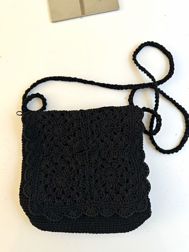 Black crocheted tote bag with - black,