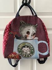 Cute Cat Star Bucks Coffee Cup Shop Adult Backpack Woven Carpet Bag Travel Thai 