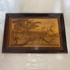 Italian Sorrento Ware Inlaid Wooden Marquetry Tray, Bird with Nest & Chicks.