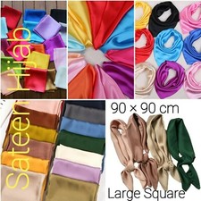 Satin Solid Silk Scarfs Hijab Plain Shiny Soft Large Square Head Neck Wrap 90x90
