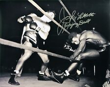 JAKE LAMOTTA RAGING BULL SIGNED 16"x20" BOXING PHOTOGRAPH v RAY ROBINSON PROOF  