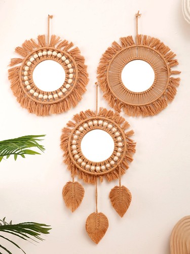 Boho round wall mirror macrame - round,