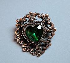 A Sweet Vintage 1940's Heart Shaped Brooch, Faceted Green Stone Edwardian Style 