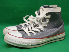 CONVERSE All Star Canvas High Top Trainers in Silver Glitter UK Size 3 USED