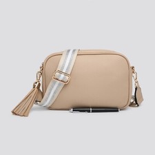 Tassel zip Plain Woman Small Cross Body Shoulder bag with Matching Canvas strap