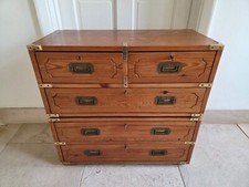 Military Campaign Chest of 5 Drawers Cabinet Brass Bound Bindings + Keys