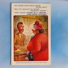 Comic Postcard 1960 Shopkeeper Moth Balls Fat Lady Keep Missing Bamforth