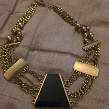 Vtg Retired River Island Black Gold Tone Collar Bib Necklace Five Strand Chain 