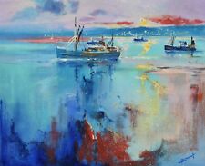 Superb Richard Blowey Oil Painting Fishing Boats Original Cornish Art
