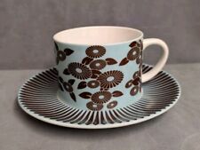 Whittard Of Chelsea Cups and Saucers Duck Egg Blue and Brown Flower Design.